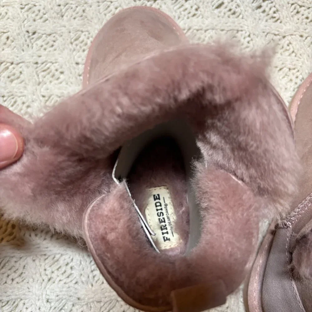 Fireside Shearling Lined Suede Mini Boots‎ Pink Cozy Winter – Size 8